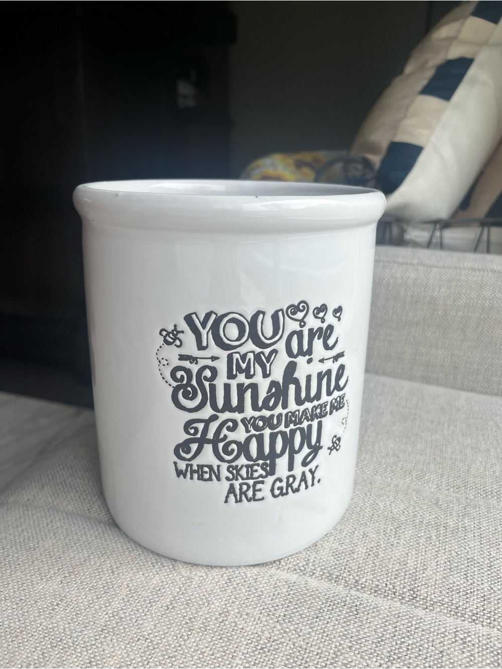 White Ceramic Crock with Black 'You Are My Sunshine' Lettering